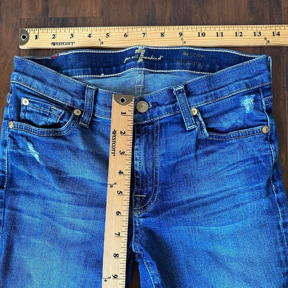 7 FOR ALL MANKIND Low Rise The Ankle Skinny Jeans Distressed - Picture 9 of 11